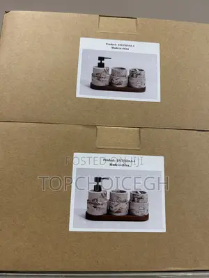 Modern Stone Effect Soap Dispenser Tumbler Set With Tray
