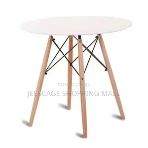 Mid-Century Modern Round Dining Table With Wood Legs