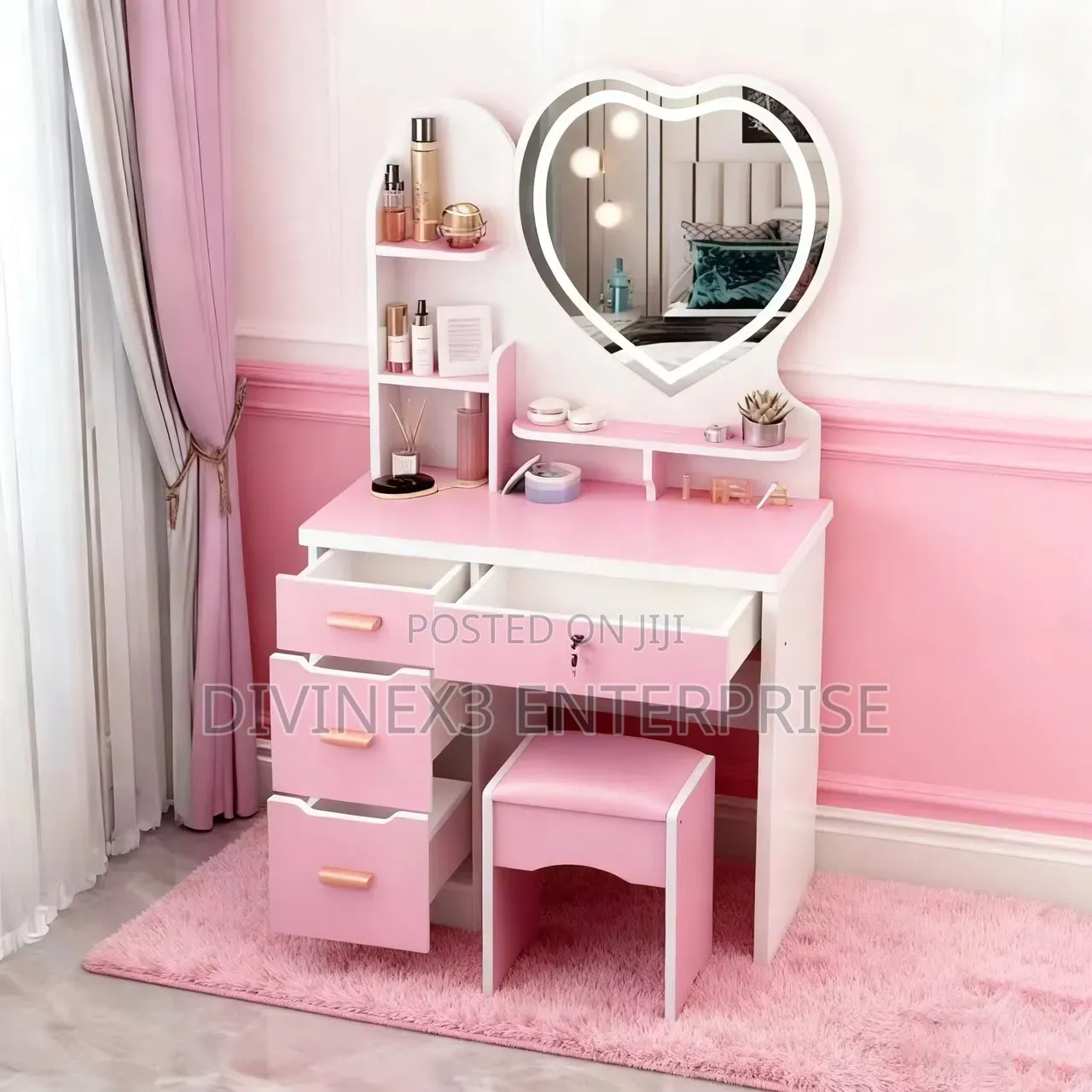 Heart-Shaped LED Vanity Desk Set
