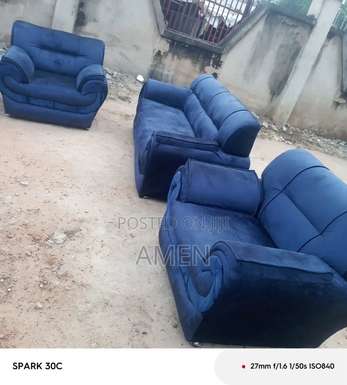Blue Fabric Sofa Set