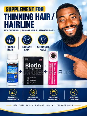 Kirkland Minoxidil Extra Stren+Derma Roller+Biotin, Collagen Keratin