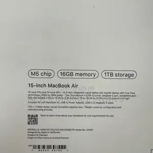 New Laptop Apple MacBook Air 2026 M5 16GB Apple M5 SSD 1T