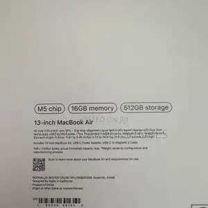 New Laptop Apple MacBook Air 2026 M5 16GB Apple M5 SSD 512GB