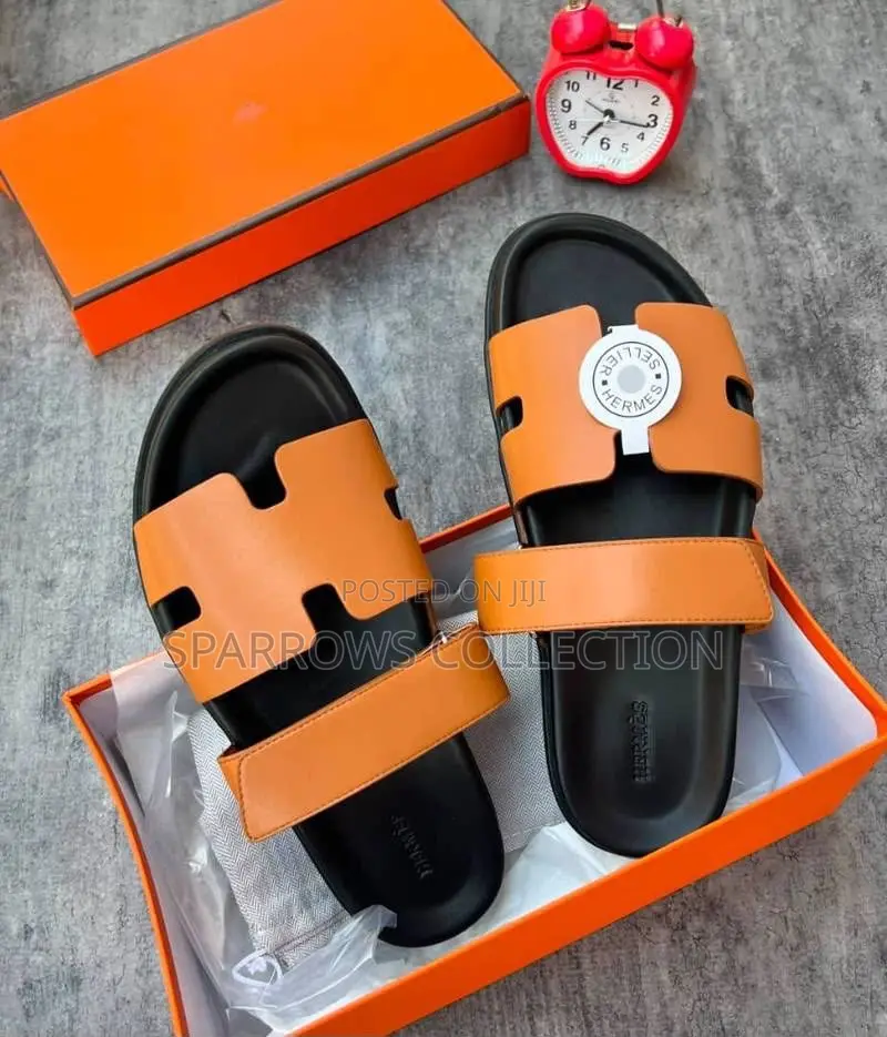 Hermès Chypre Slide Leather Sandals Brown