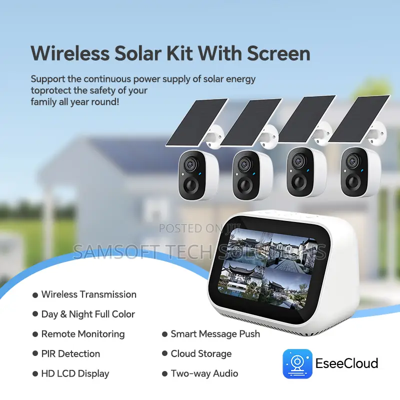 Eseecloud 1-to-4 Solar Camera Set With Screen