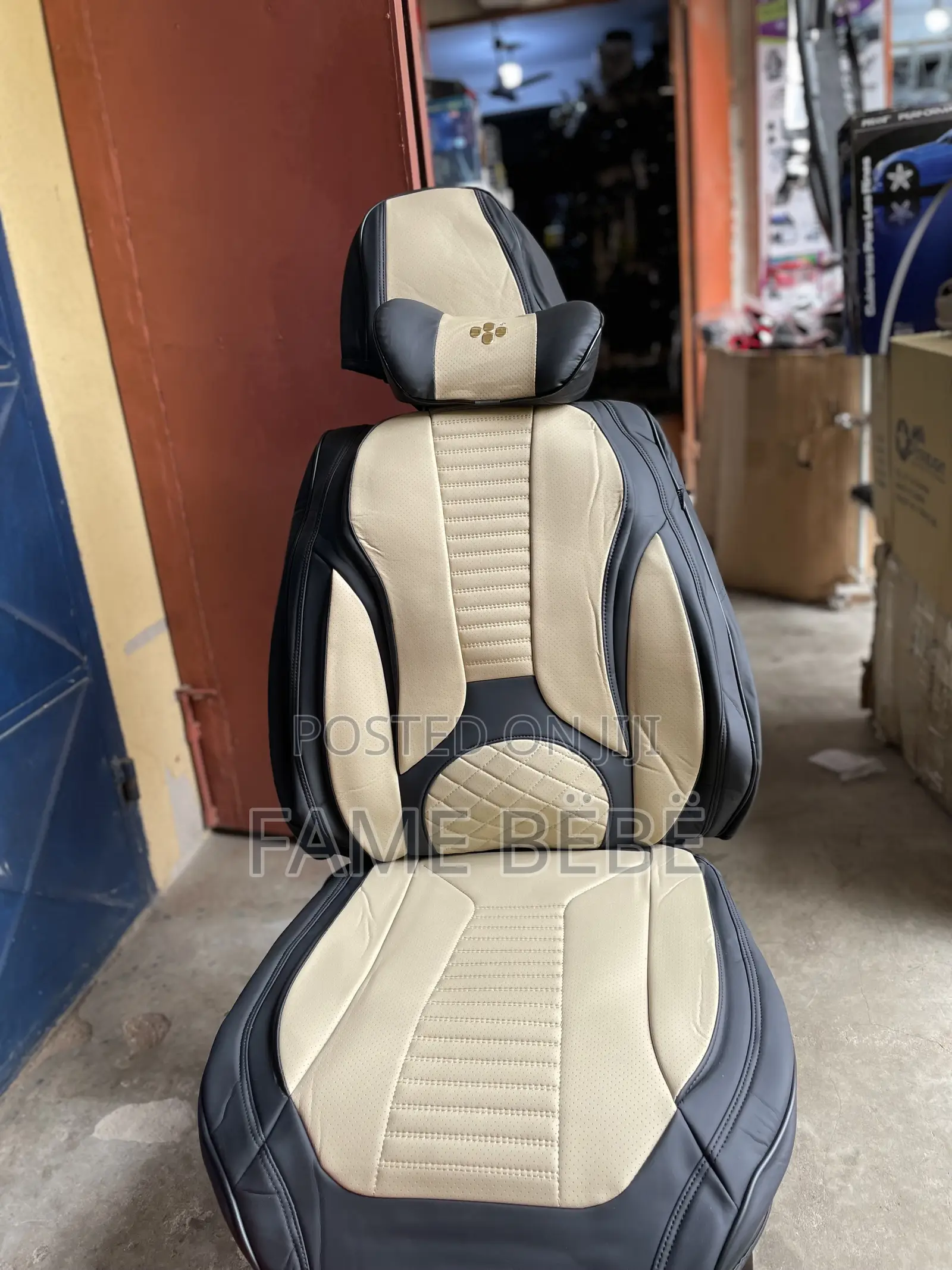 Luxury Beige Black Executive Seat Cover — Full Set