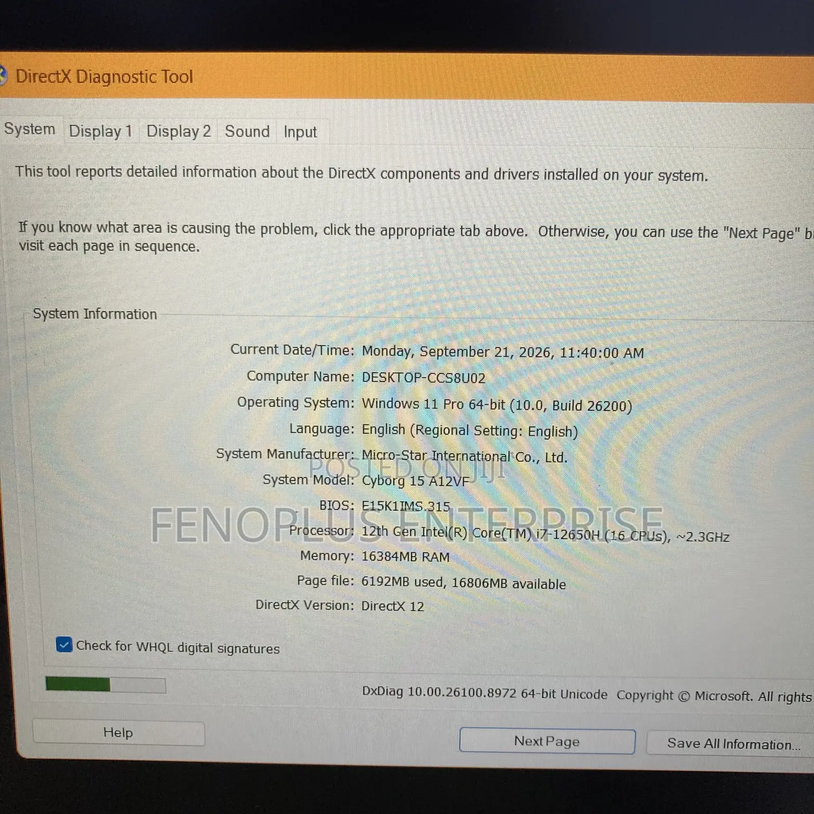 New Laptop MSI Cyborg 15 16GB Intel Core i7 SSD 1T