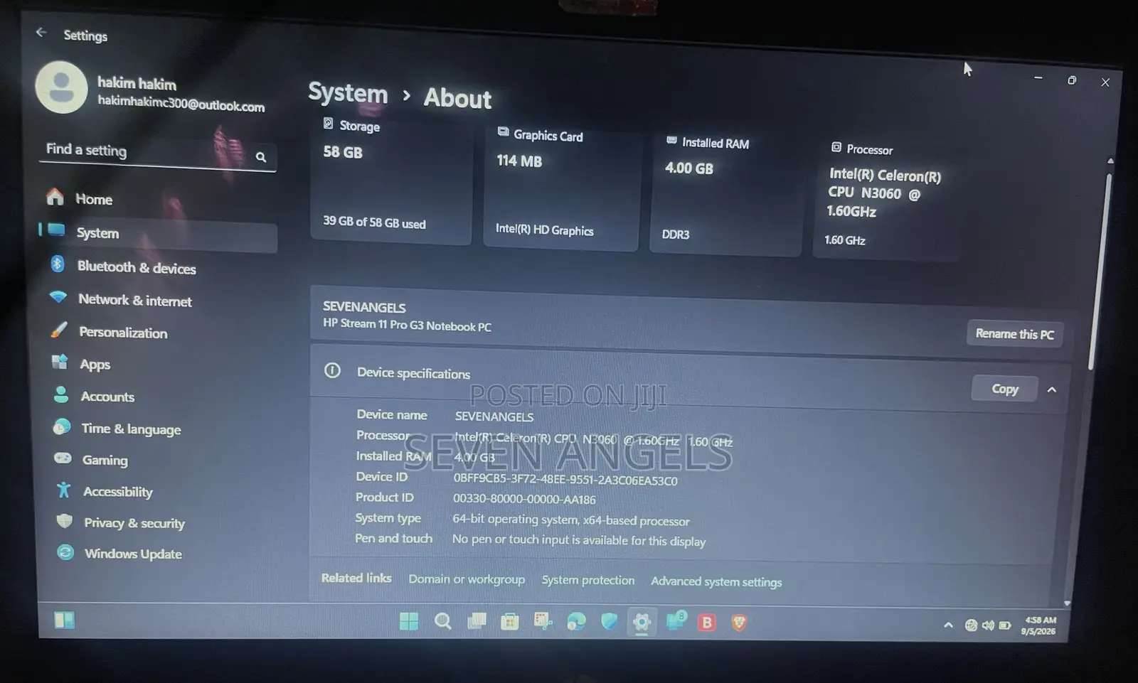 Laptop HP Stream 11 Pro G3 4GB Intel Celeron eMMC 60GB