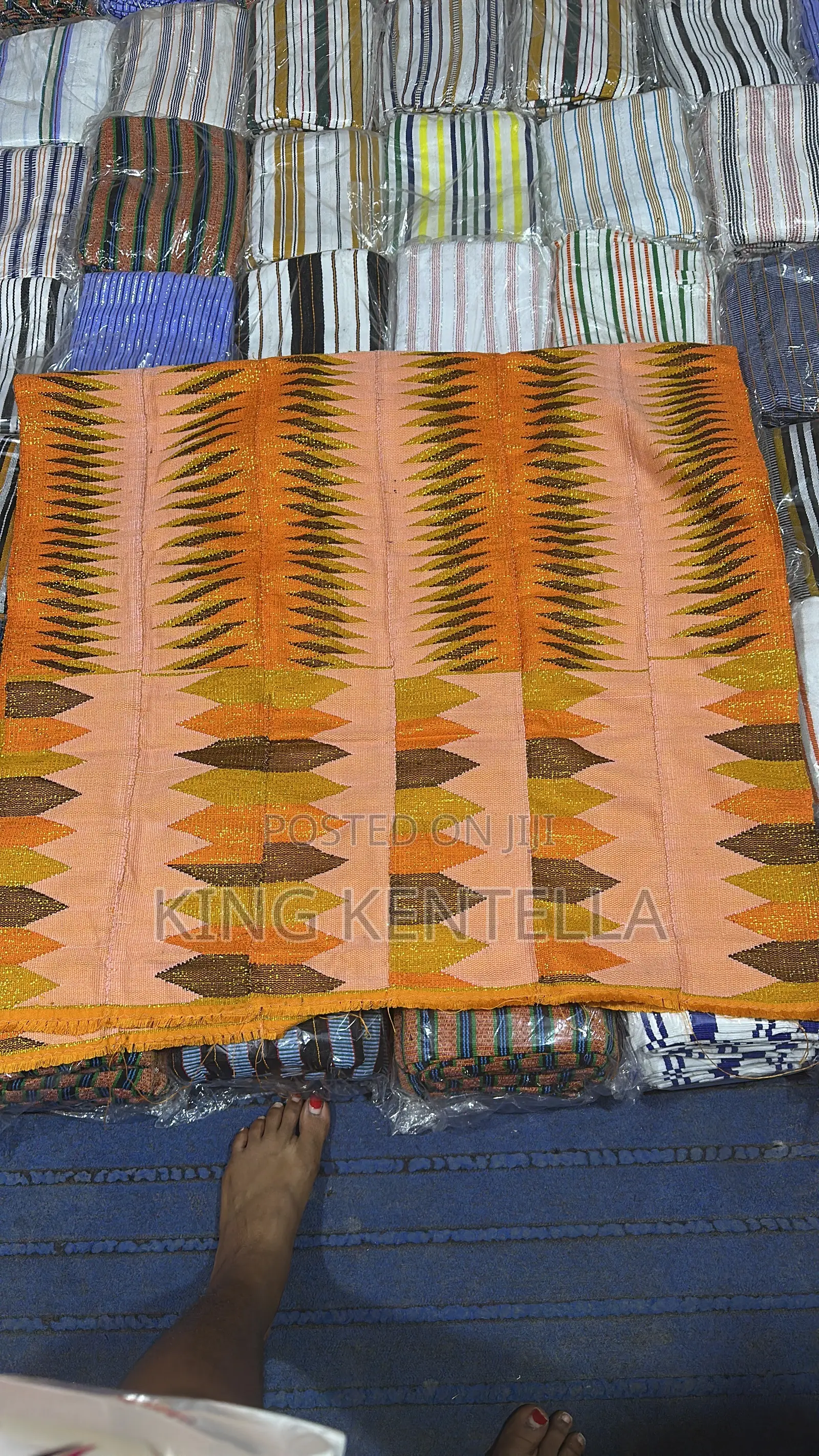 Rayon Kente . Affordable Luxury in Blueback , Yellow and Grey. 4 Yards