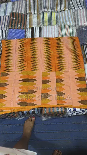 Rayon Kente . Affordable Luxury in Blueback , Yellow and Grey. 4 Yards