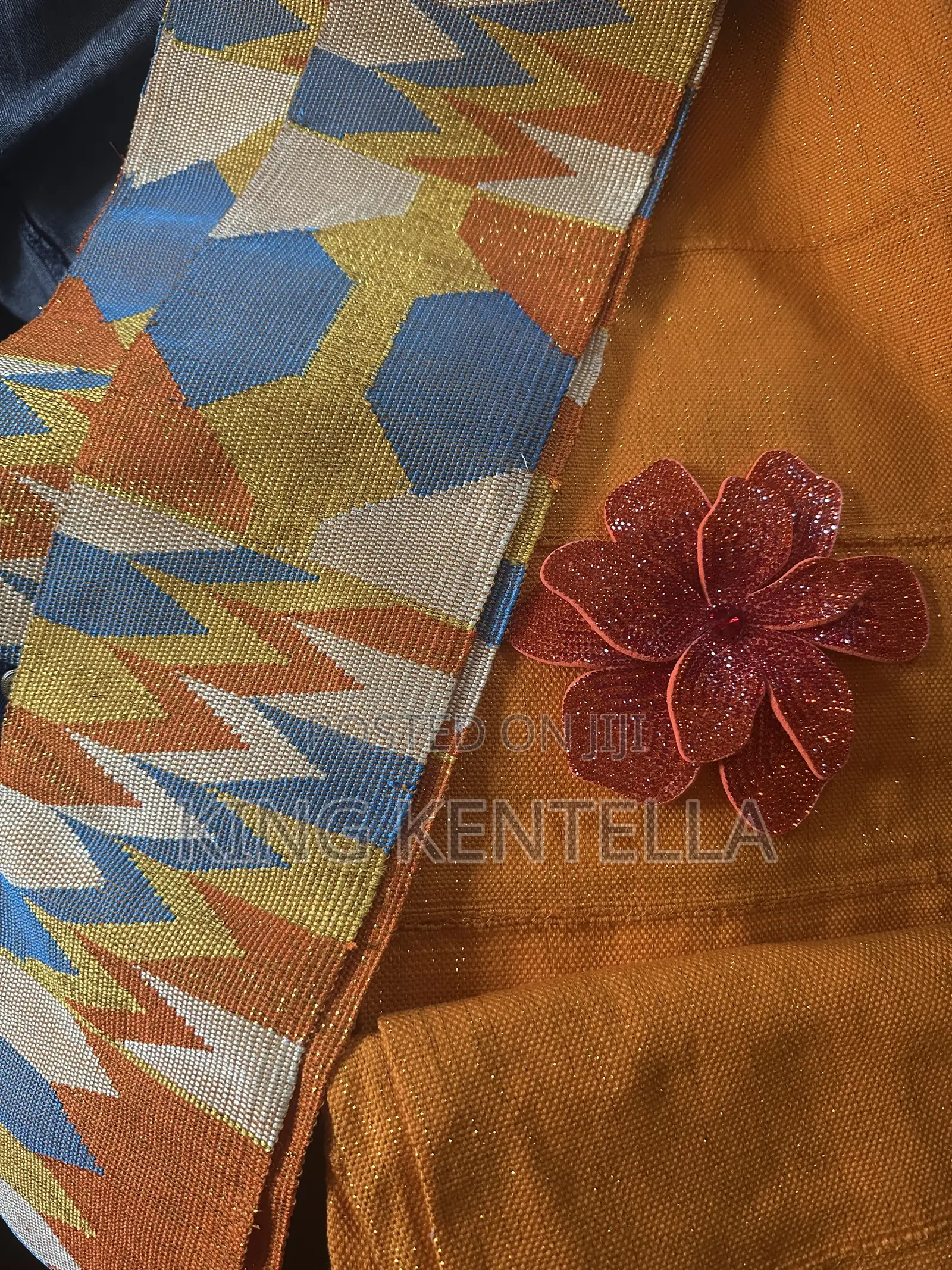 Rayon Kente . Affordable Luxury in Blueback , Yellow and Grey. 4 Yards
