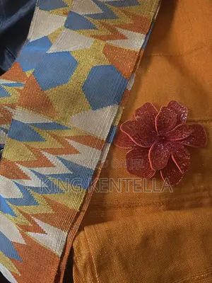 Rayon Kente . Affordable Luxury in Blueback , Yellow and Grey. 4 Yards