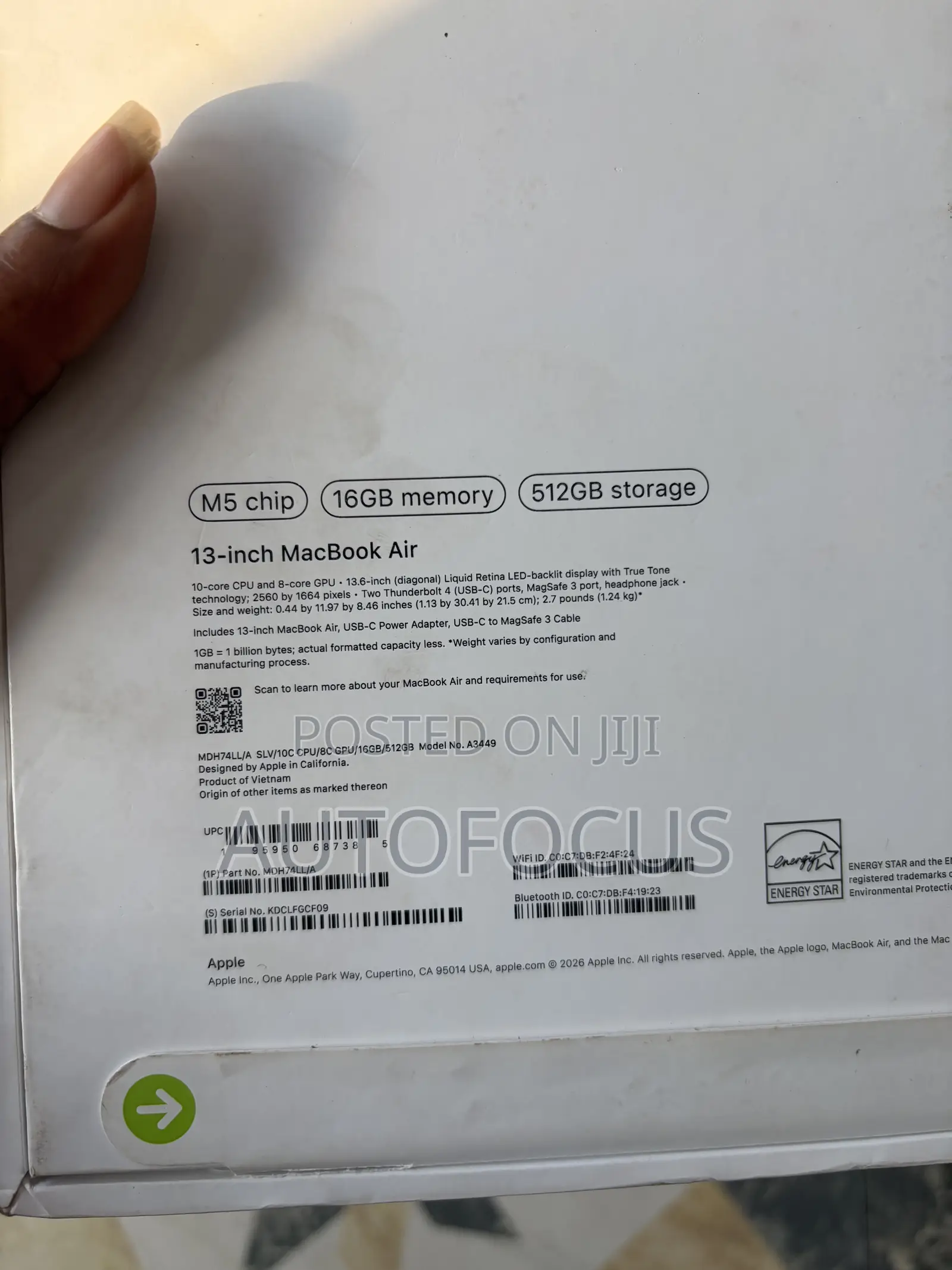 Laptop Apple MacBook Air 2026 M5 16GB Apple M5 SSD 512GB