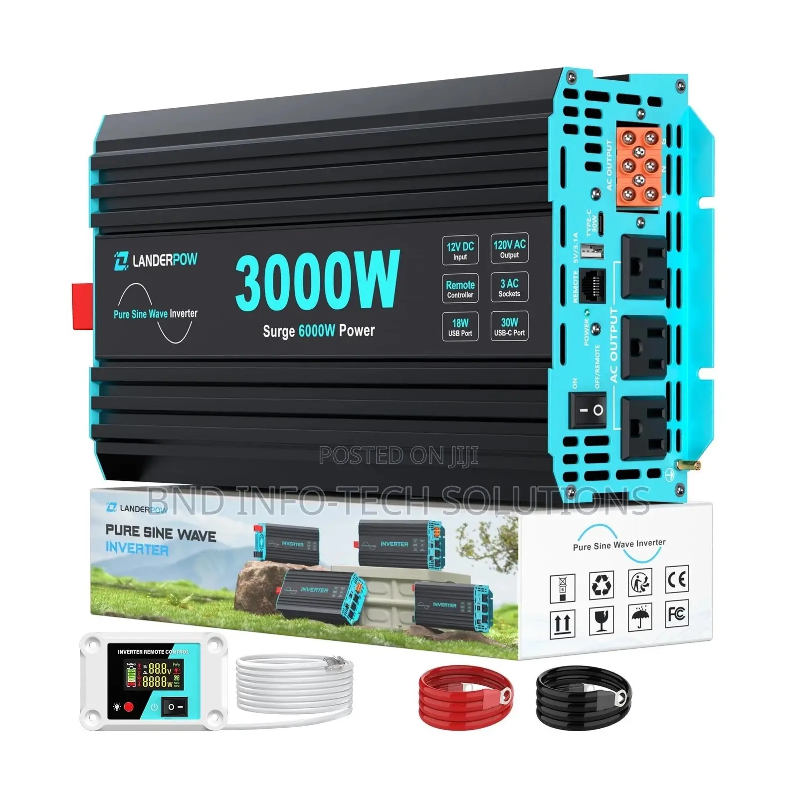 LANDERPOW 3000 Watt Pure Sine Wave Inverter 12V DC to 120V AC