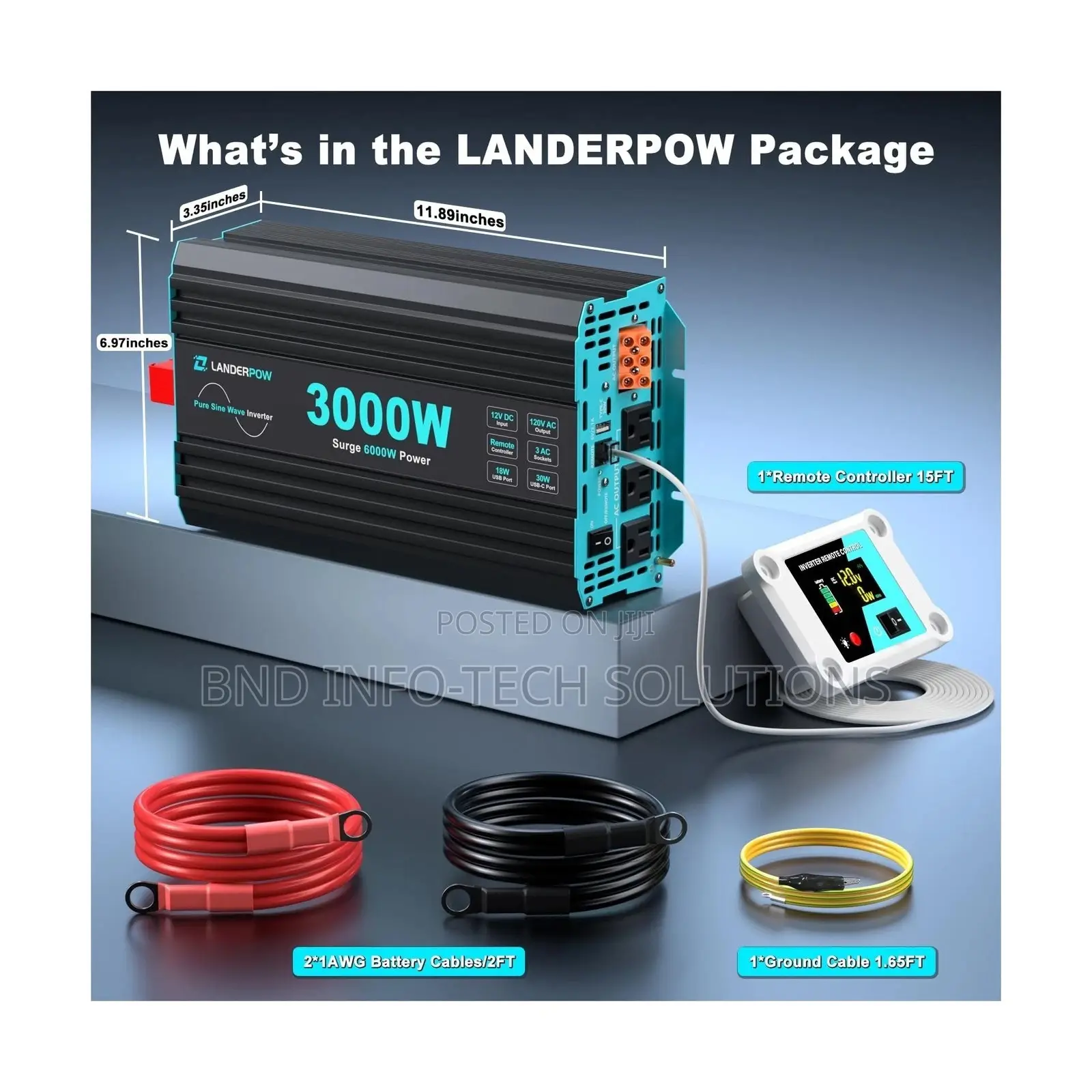 LANDERPOW 3000 Watt Pure Sine Wave Inverter 12V DC to 120V AC