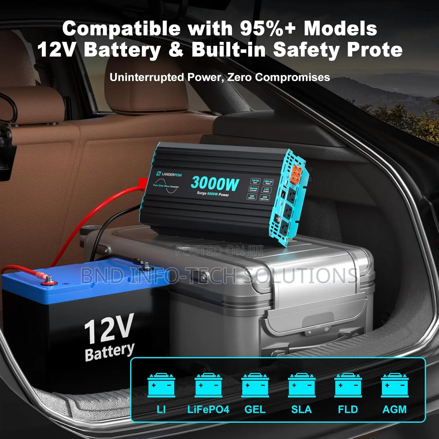 LANDERPOW 3000 Watt Pure Sine Wave Inverter 12V DC to 120V AC
