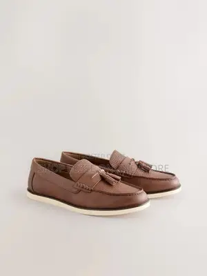 Tan Brown Embossed Tassel Loafers
