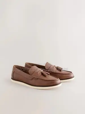 Tan Brown Embossed Tassel Loafers