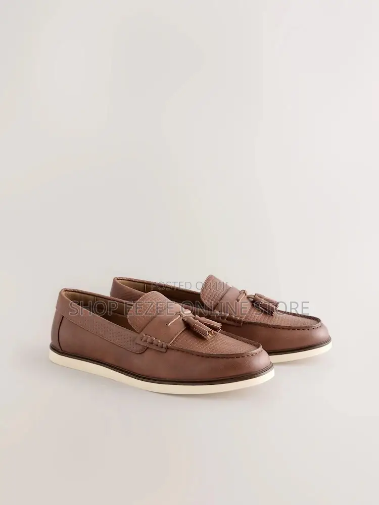 Tan Brown Embossed Tassel Loafers