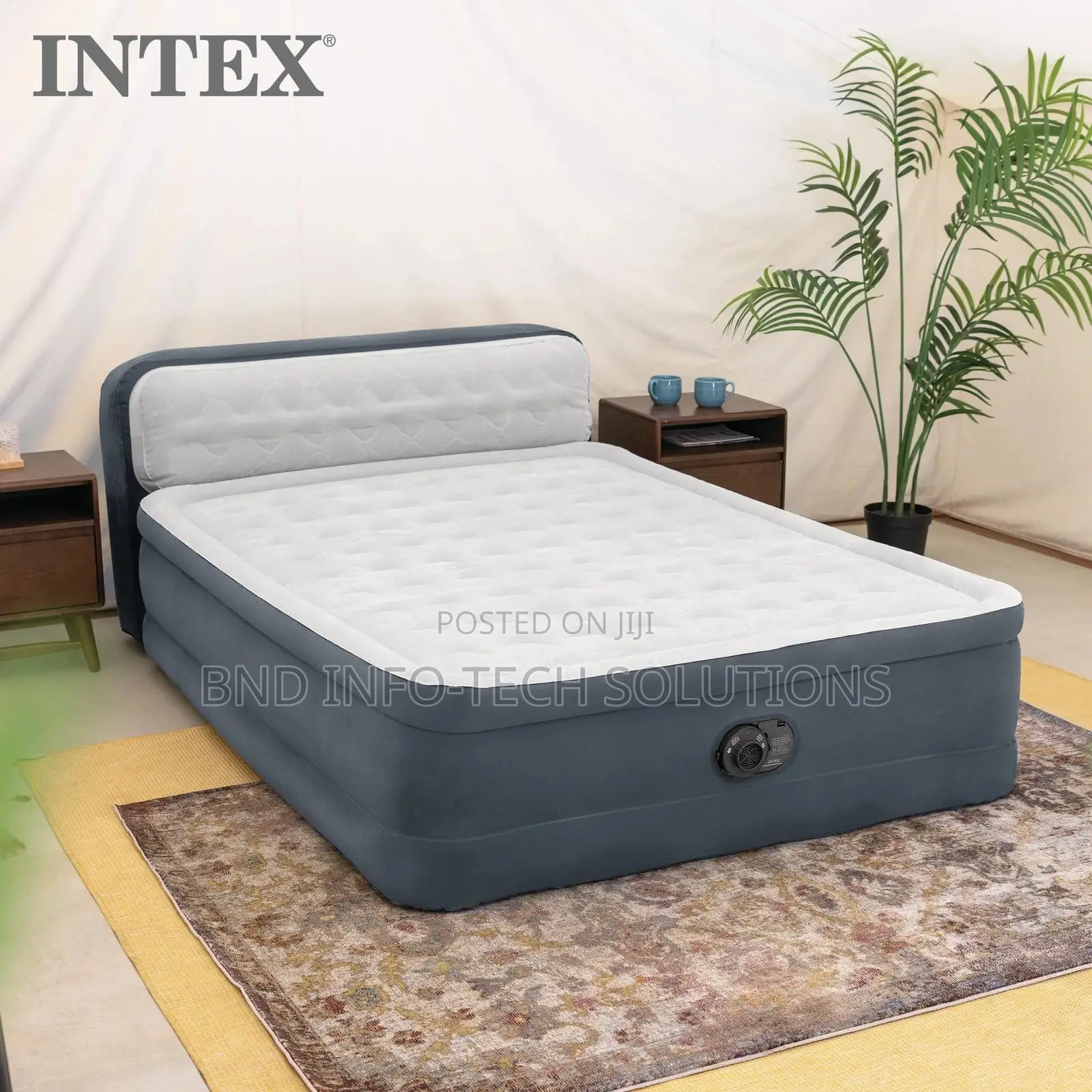 INTEX Dura-Beam 18" Queen Size Air Mattress With Built-in Headboard