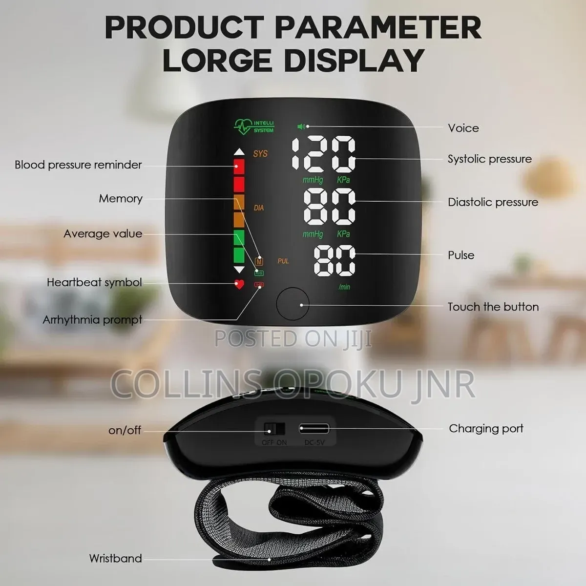 Rechargeable Digital Wrist Blood Pressure Monitor Voice Heart Rate