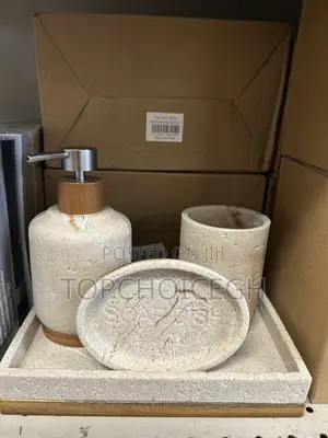 Natural Stone Soap Dispenser Soap Dish Set With Wood Base