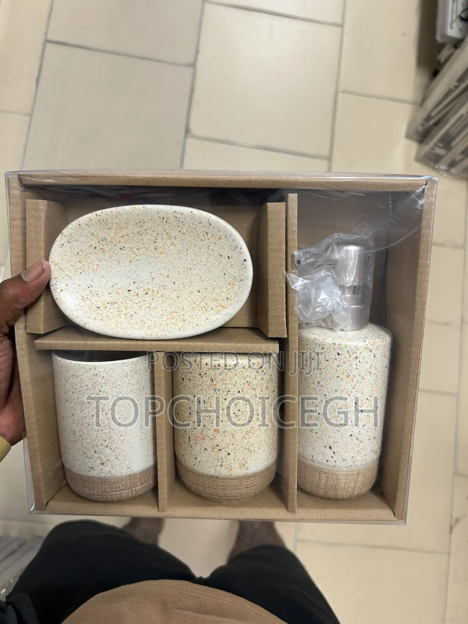 Premium Ceramic Soap Dispenser Tumbler Set (4 Pcs)