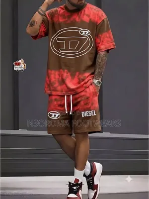 Unisex Diesel-Style T-Shirt Shorts Two-Piece Set,L _4XL