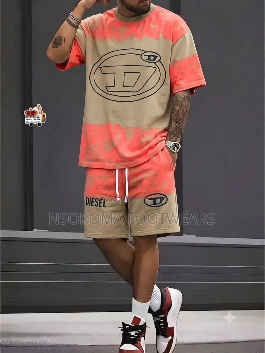 Unisex Diesel-Style T-Shirt Shorts Two-Piece Set,L _4XL