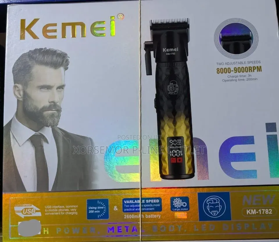 KM-1782 Shaver Metal Black DLC Blades 2 Turbo Speeds Up to 9000RPM