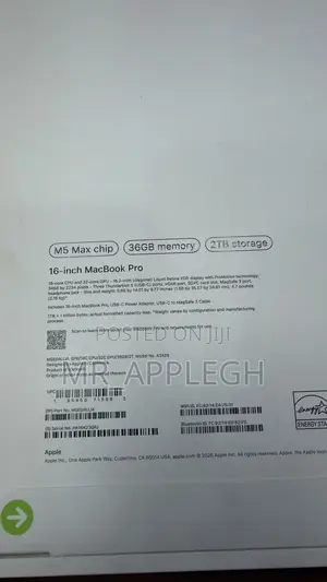 New Laptop Apple MacBook Pro 2026 M5 Max 36GB Apple M5 Max SSD 1T