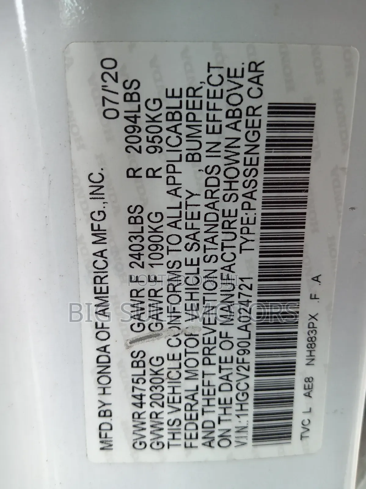 Honda Accord Touring 2.0T 2020 White