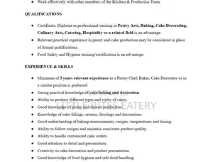 Cake and Pastry Chef