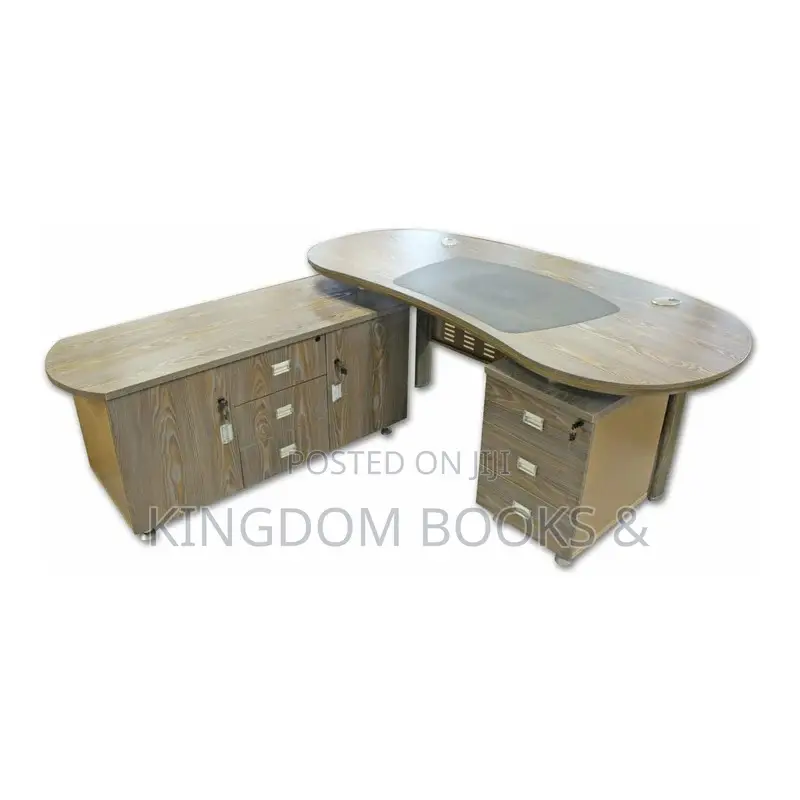 Executive L-Shaped Office Desk With Side Cabinet Drawers