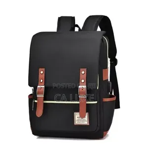 Black Vintage-Style Canvas Laptop Backpack With Brown Leather