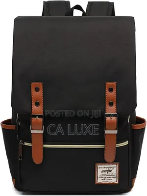Black Vintage-Style Canvas Laptop Backpack With Brown Leather