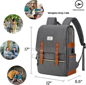 Black Vintage-Style Canvas Laptop Backpack With Brown Leather