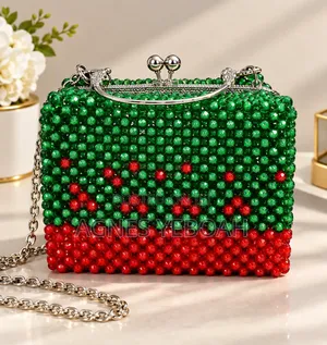 Handmade Green Red Beaded Clutch Bag