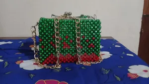 Handmade Green Red Beaded Clutch Bag