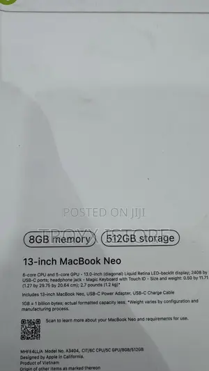 New Laptop Apple MacBook Neo 2026 8GB SSD 512GB