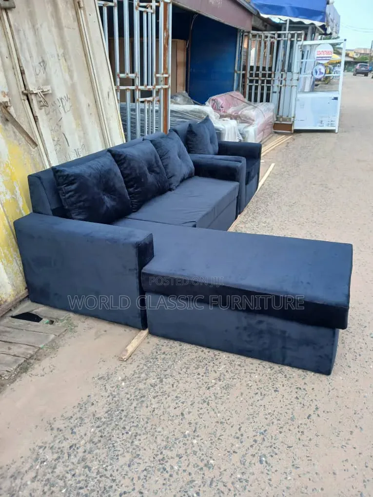 Blue and Color Black L-Shaped Sectional Sofa With Chaise