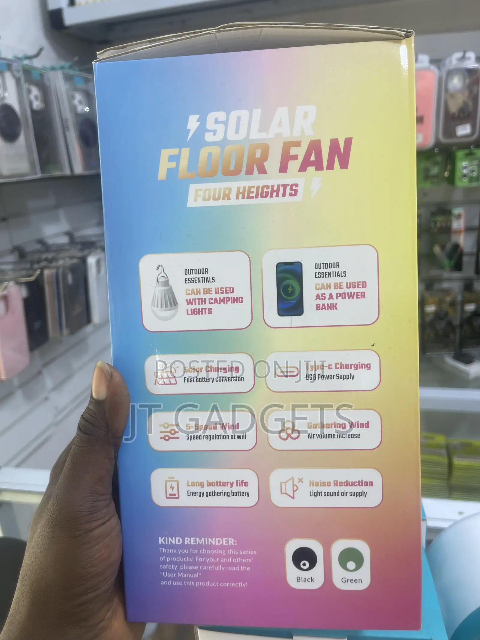 Solar Floor Fan – Four Heights, Solar Charging (Model S39)