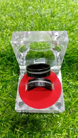 Men's Stainless Steel Textured Silver Inlay Wedding Ring