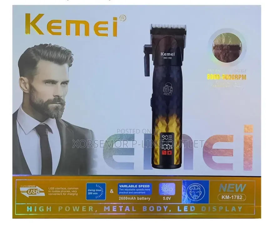 KM-1782 Shaver Metal Black DLC Blades 2 Turbo Speeds Up to 9000RPM