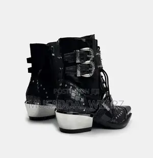 Black Leather Gothic Western Ankle Boots