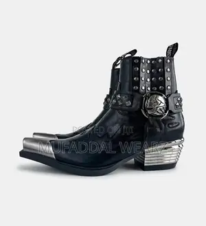 Black Leather Gothic Western Ankle Boots