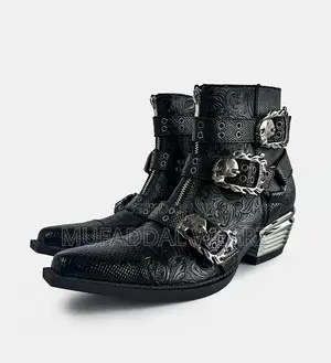 Black Leather Gothic Western Ankle Boots