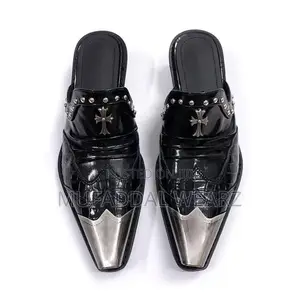 Black Leather Gothic Western Ankle Boots