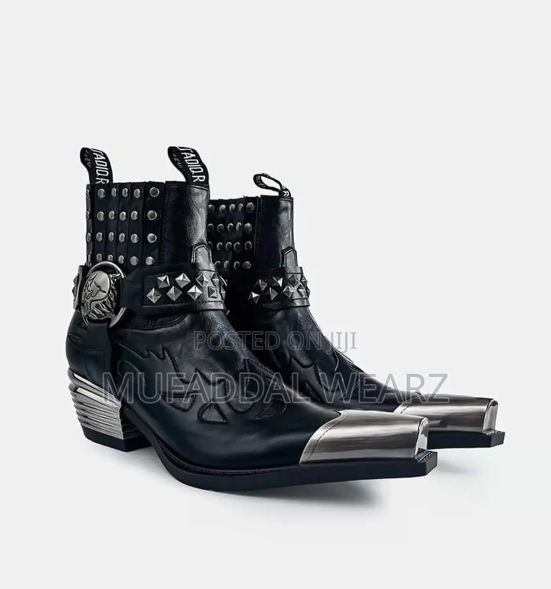 Black Leather Gothic Western Ankle Boots