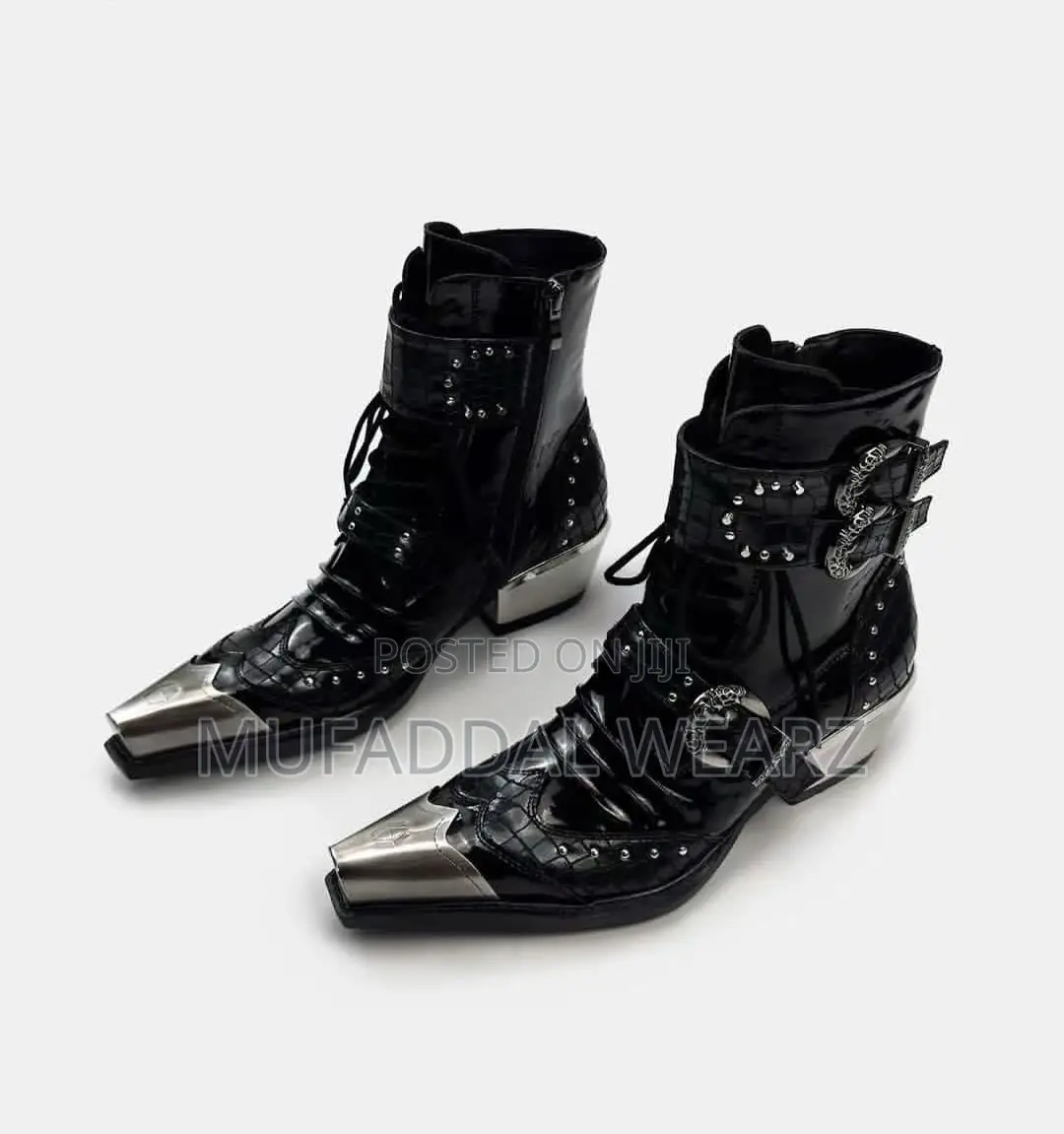 Black Leather Gothic Western Ankle Boots